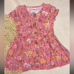 069 Little Lass Toddler Girl Pink & Orange Floral Short Sleeve Dress Size 18M